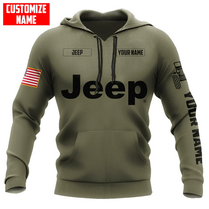 Sweat à capuche unisexe Jeep Custom Name Olive imprimé 3D sur toute la surface