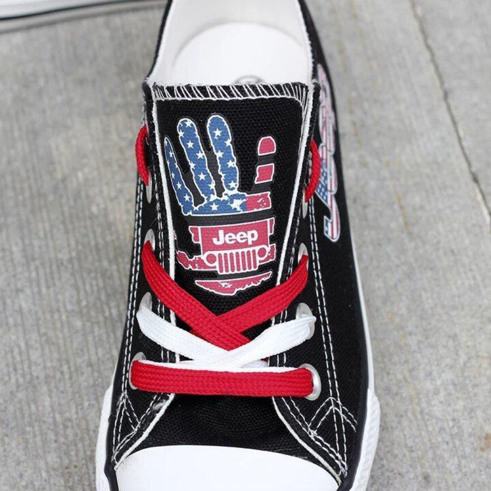 Jeep Black Low Top Jeep Wave US Flag Canvas Shoes