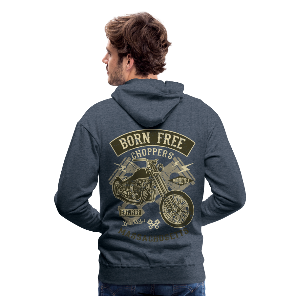 Born Free Choppers Motorcycle Men’s Premium Hoodie - heather denim