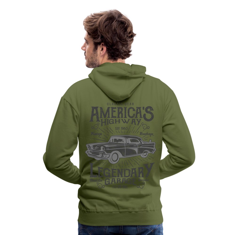 vintage car design America Highway Men’s Premium Hoodie - olive green