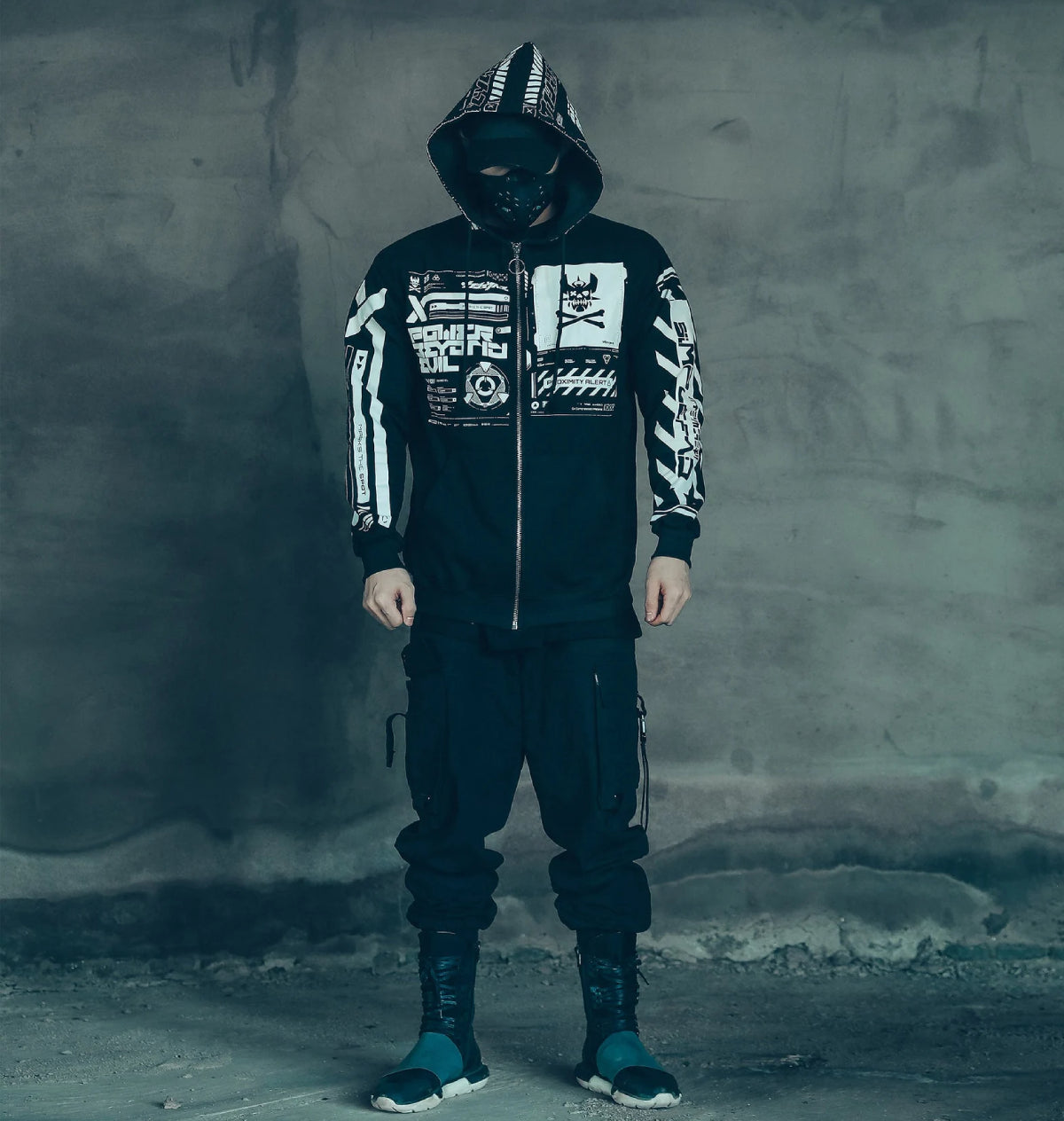 Veste Cyberpunk Explosion Manteau imprimé gothique Veste zippée streetwear