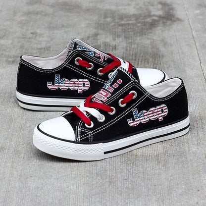 Chaussures basses en toile noires Jeep Wave avec drapeau américain