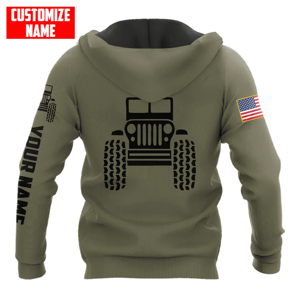 Sweat à capuche unisexe Jeep Custom Name Olive imprimé 3D sur toute la surface