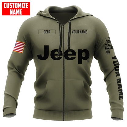 Sweat à capuche unisexe Jeep Custom Name Olive imprimé 3D sur toute la surface