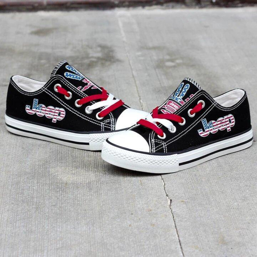 Chaussures basses en toile noires Jeep Wave avec drapeau américain