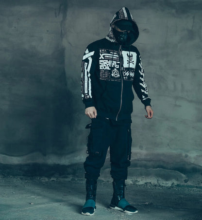 Veste Cyberpunk Explosion Manteau imprimé gothique Veste zippée streetwear