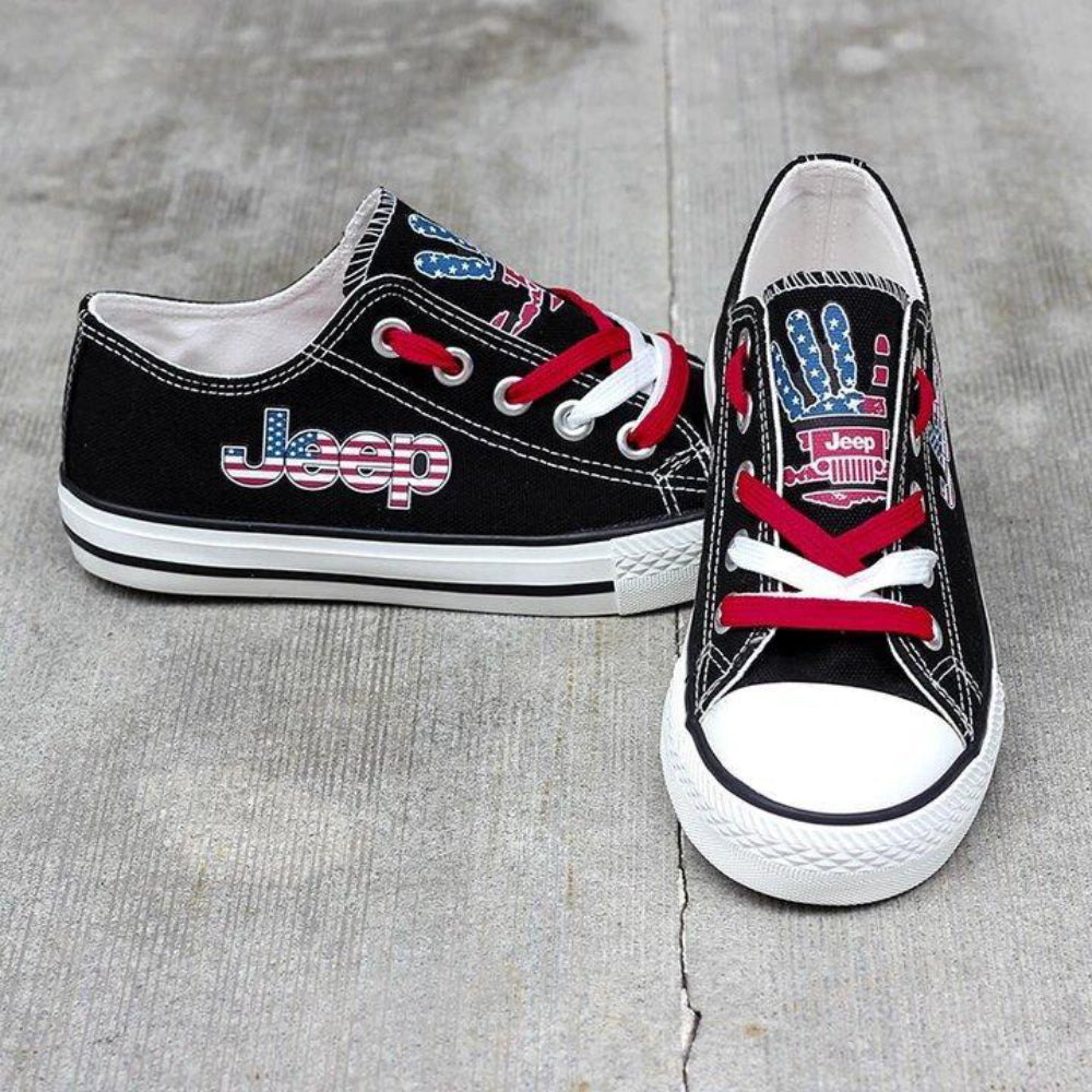 Chaussures basses en toile noires Jeep Wave avec drapeau américain