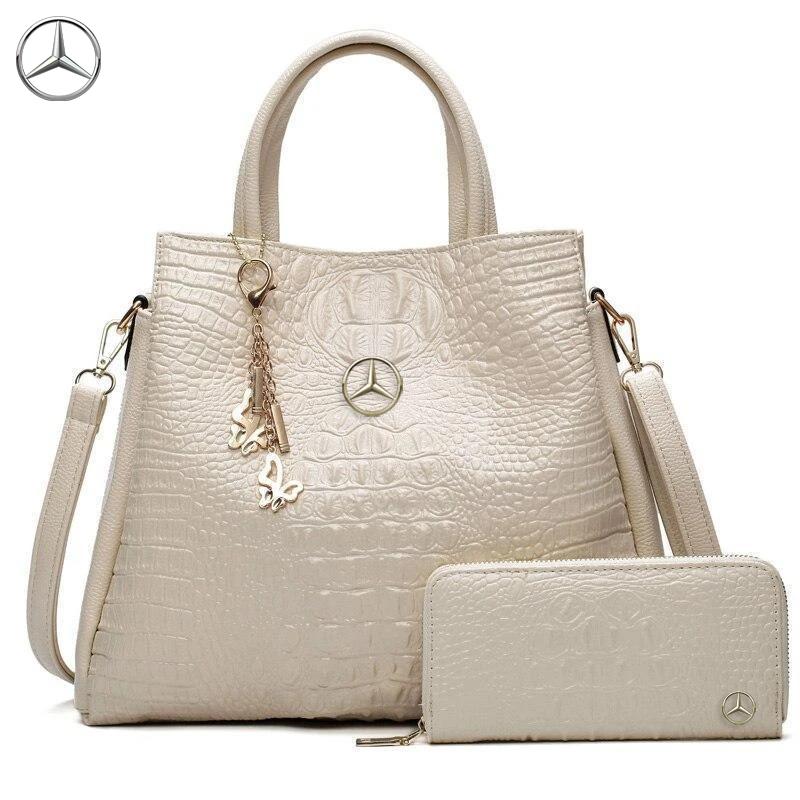 Mercedes Crocodile Leather Handbag With Free Wallet-bag-Driver Apparel-Beige-Driversapparel.com