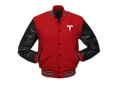 Veste universitaire Tesla avec manches en cuir pur