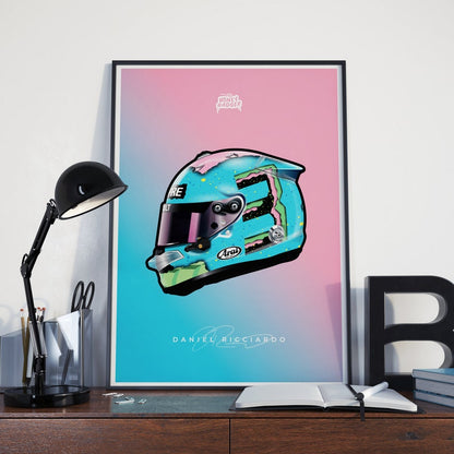 Daniel Ricciardo's Hand-Drawn F1 Helmet Poster_driver_clothing_drivi.store