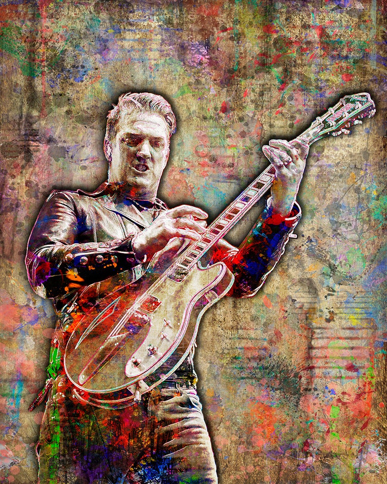 Impression artistique de Josh Homme : affiche emblématique pour les fans de QOTSA