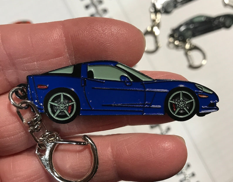 Corvette C6 Coupe Keychains: Enamel on Metal, 7 Vibrant Color Options_driver_clothing_drivi.store