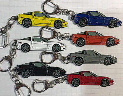 Porte-clés Corvette C6 Coupé : émail sur métal, 7 options de couleurs vives