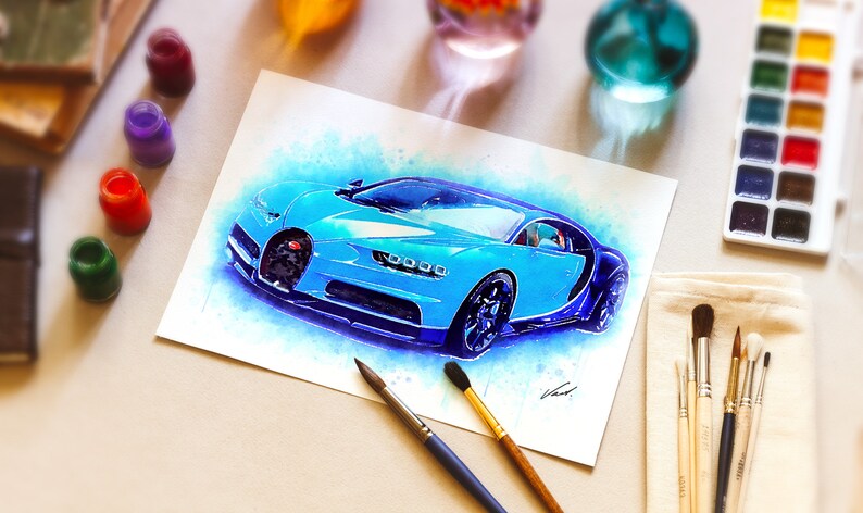 Impression d'art de supercar à l'aquarelle - Cadeau unique pour les passionnés de voitures