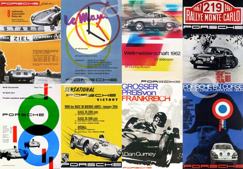 Collection d'affiches de course Porsche vintage