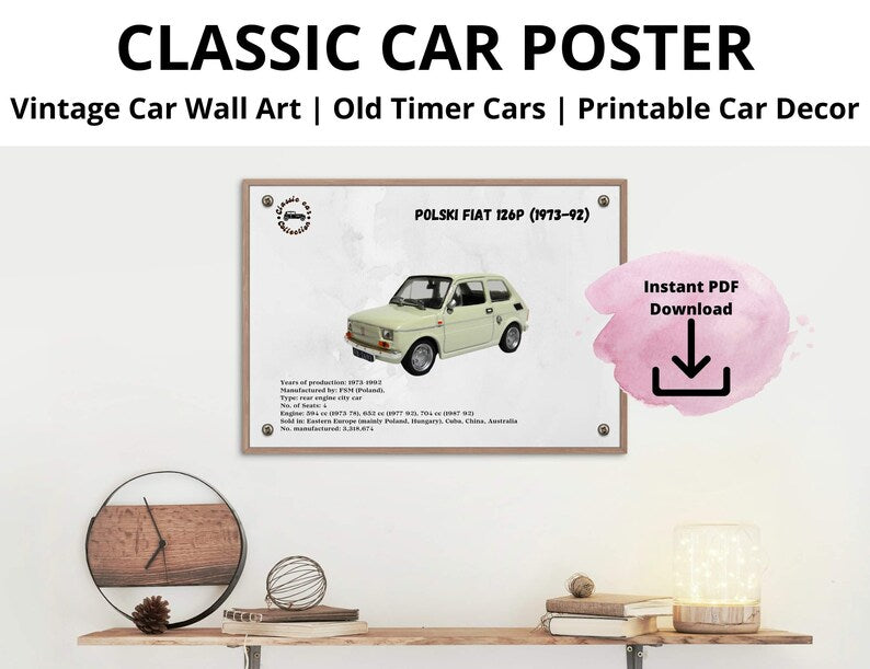 Affiche de voiture vintage Fiat 126P classique