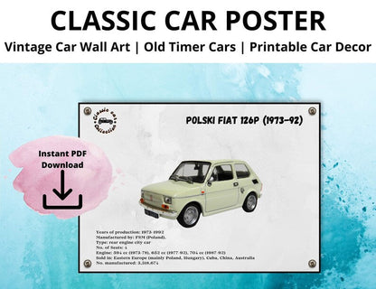 Affiche de voiture vintage Fiat 126P classique