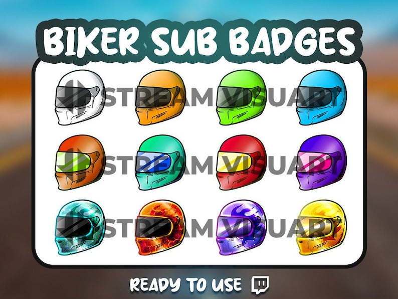 Badges d'abonnement Twitch pour casque de motard