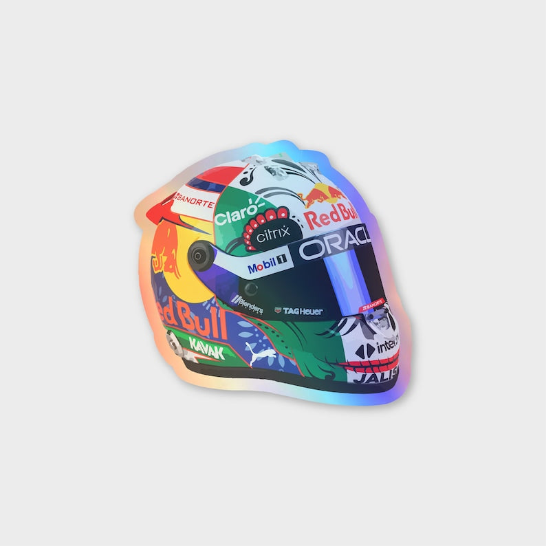 Autocollant holographique pour mini casque F1 de Checo Perez