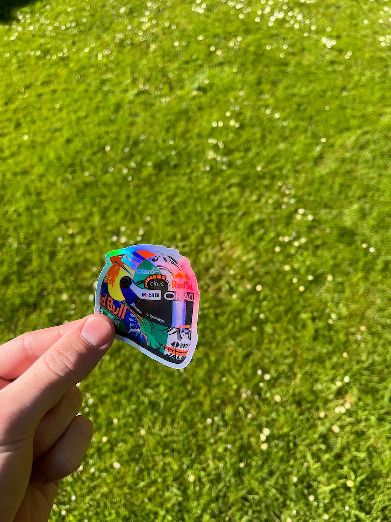 Autocollant holographique pour mini casque F1 de Checo Perez