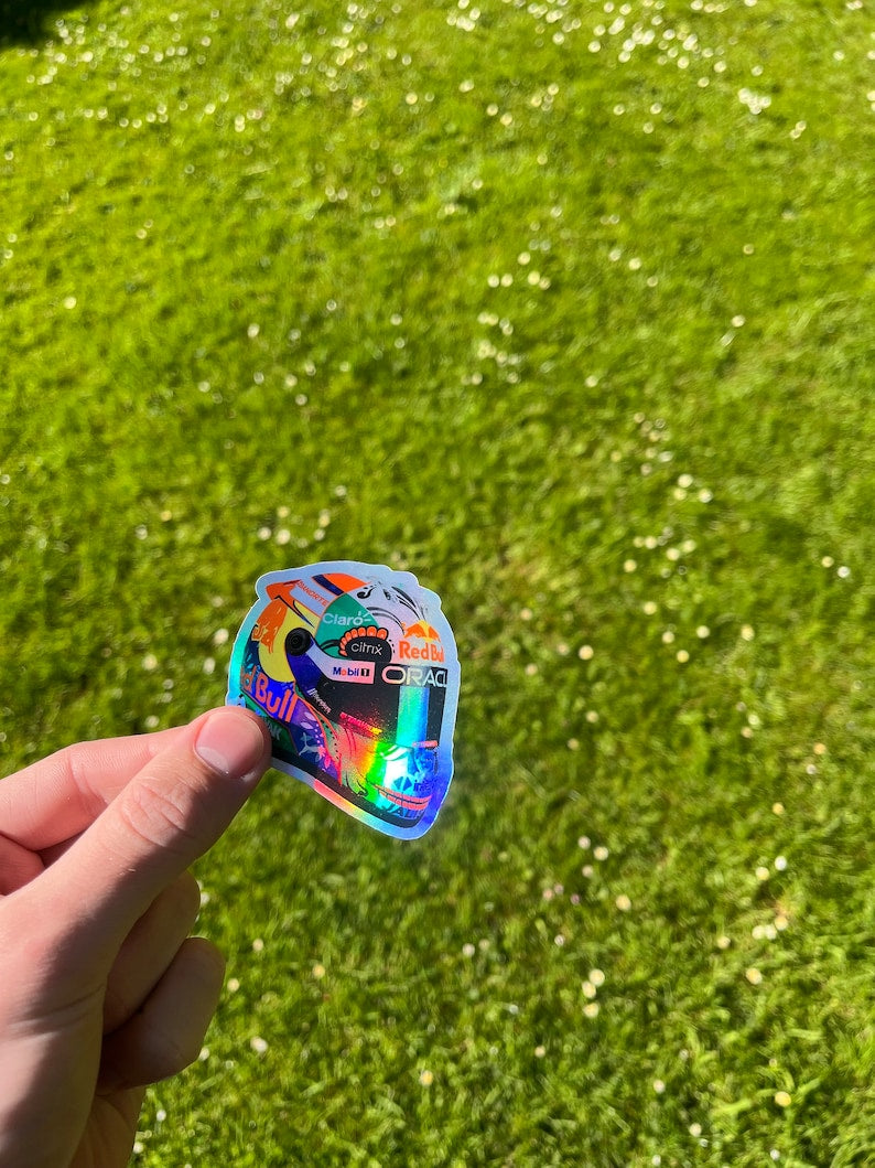 Autocollant holographique pour mini casque F1 de Checo Perez