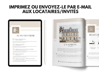 Guide de bienvenue Airbnb bilingue : livret et affiche de 20 pages (français/anglais)