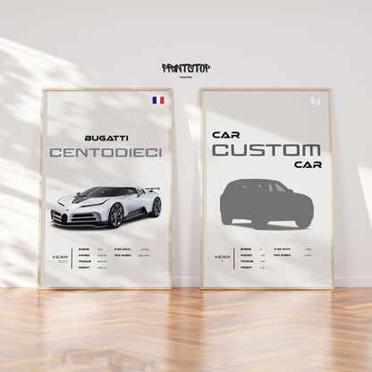 Affiche de supercar Bugatti Centodieci : décoration murale automobile pour les amateurs de voitures