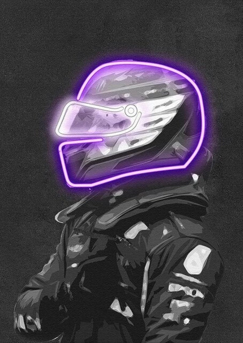 Illuminez la piste : affiche de casque F1 au néon