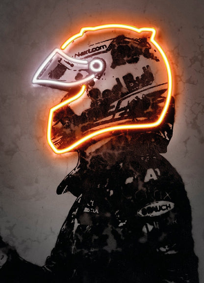 Illuminez la piste : affiche de casque F1 au néon