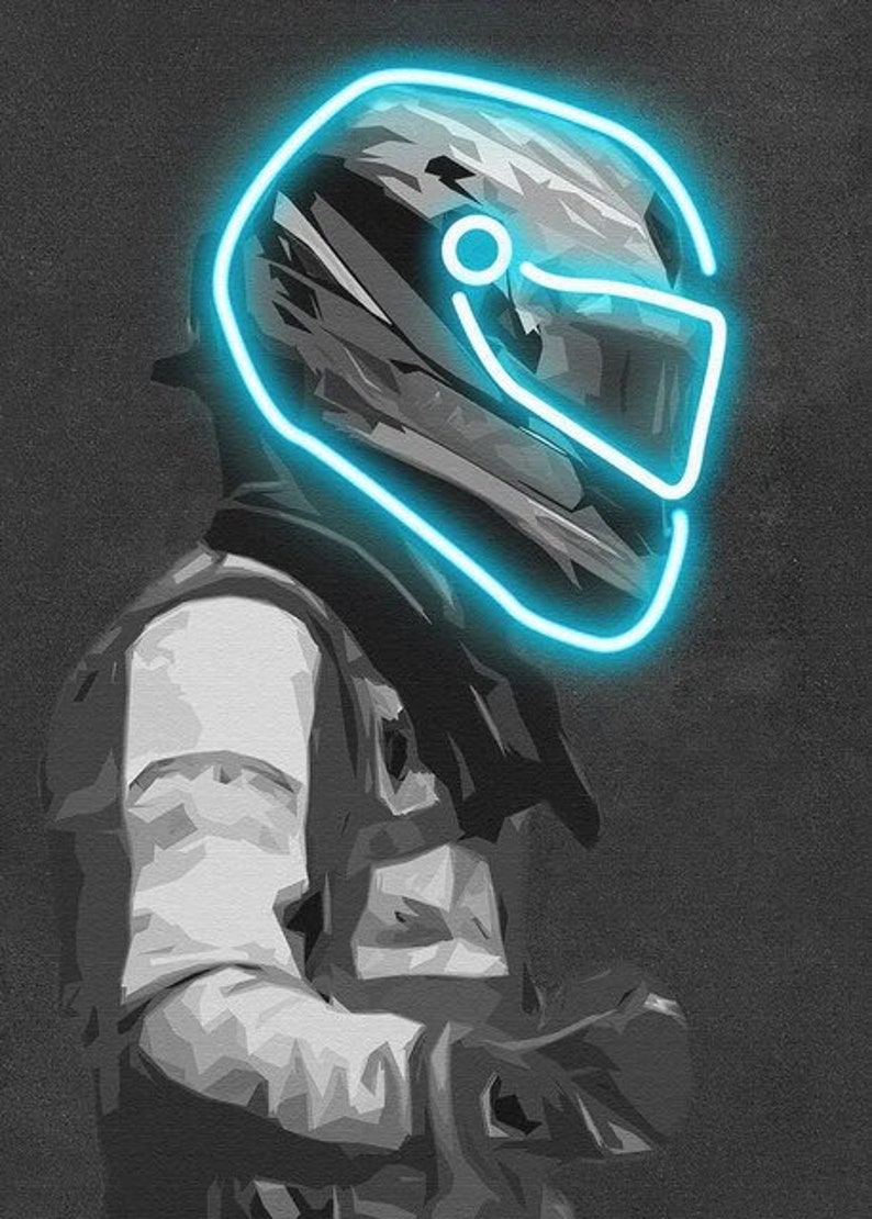 Illuminez la piste : affiche de casque F1 au néon