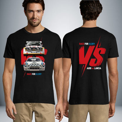 Race for Glory: Audi v Lancia Unisex Tee_driver_apparel_drivi.store