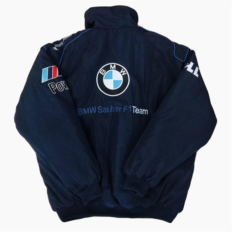 Vintage Blue BMW Formula 1 Racing Bomber Jacket