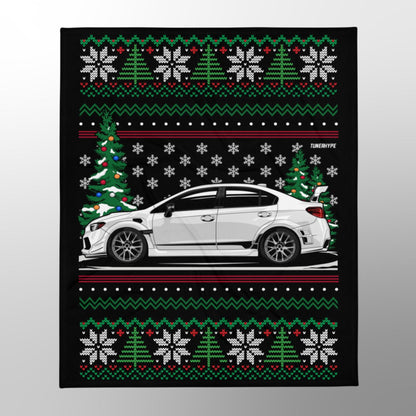 Ugly Christmas Blanket - Subaru WRX in White - Ugly Xmas Sweater, Car Guy Holiday Gift, Funny Christmas Gift, Ugly Christmas Sweater, Subaru