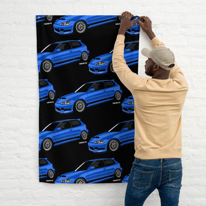 Honda Civic EG Hatchback Garage Flag Decor - Captiva Blue