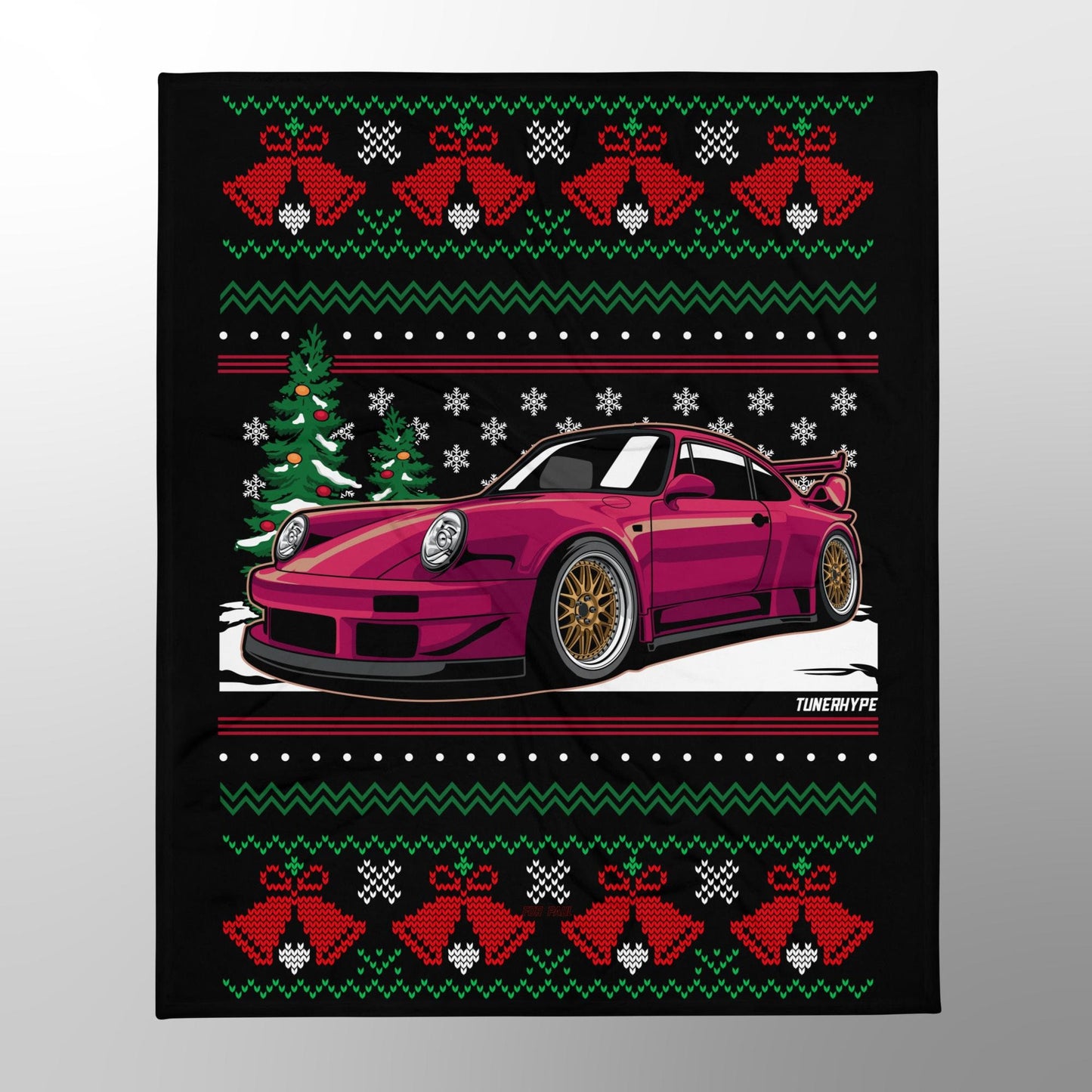 Ugly Christmas Blanket - Porsche 911 964 in Red - Ugly Xmas Sweater, Car Guy Holiday Gift, Funny Christmas Gift, Ugly Christmas Sweater