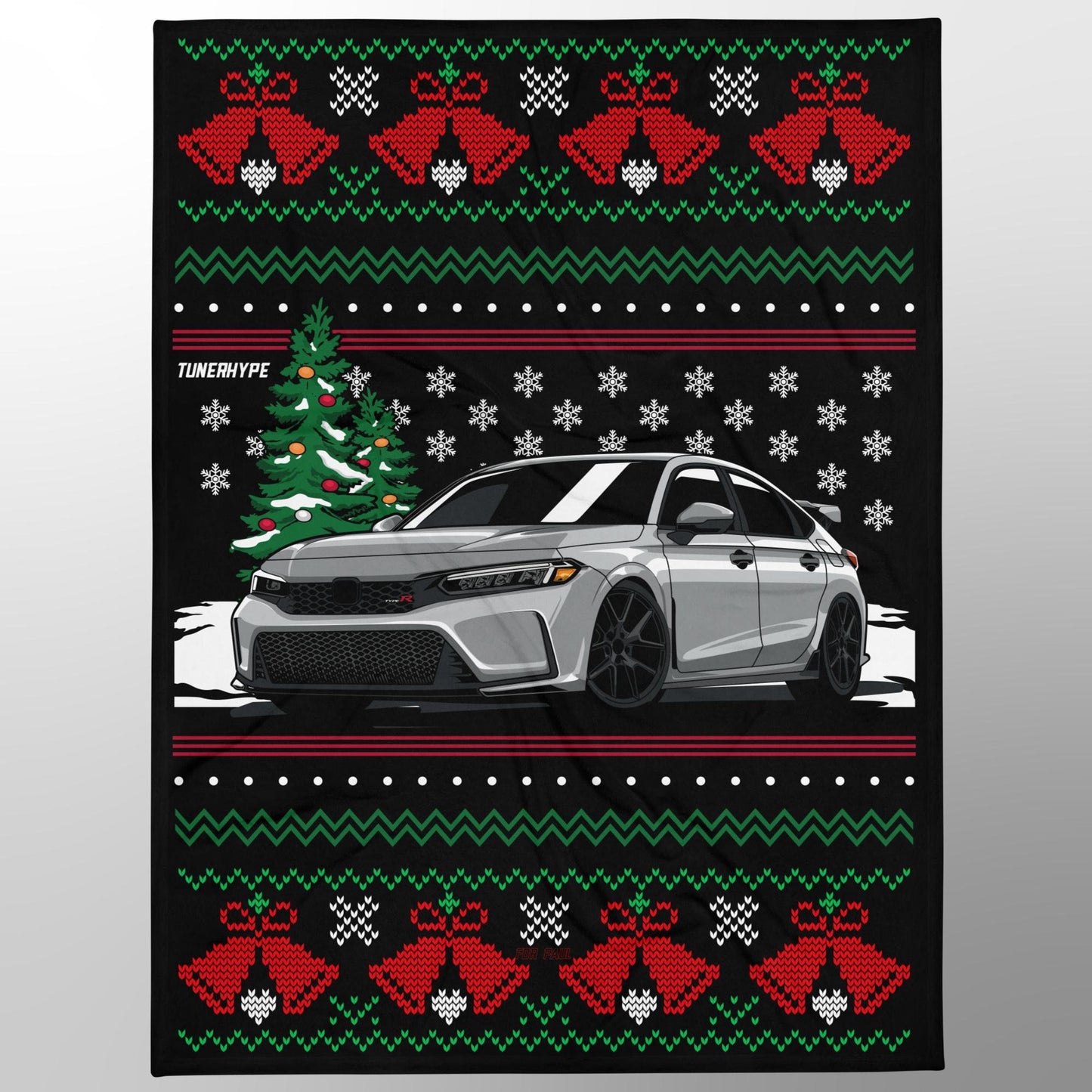 Ugly Christmas Blanket - Honda Civic Type R FL5 in Grey - Ugly Xmas Sweater, Car Guy Holiday Gift, Funny Christmas Gift, Ugly Christmas