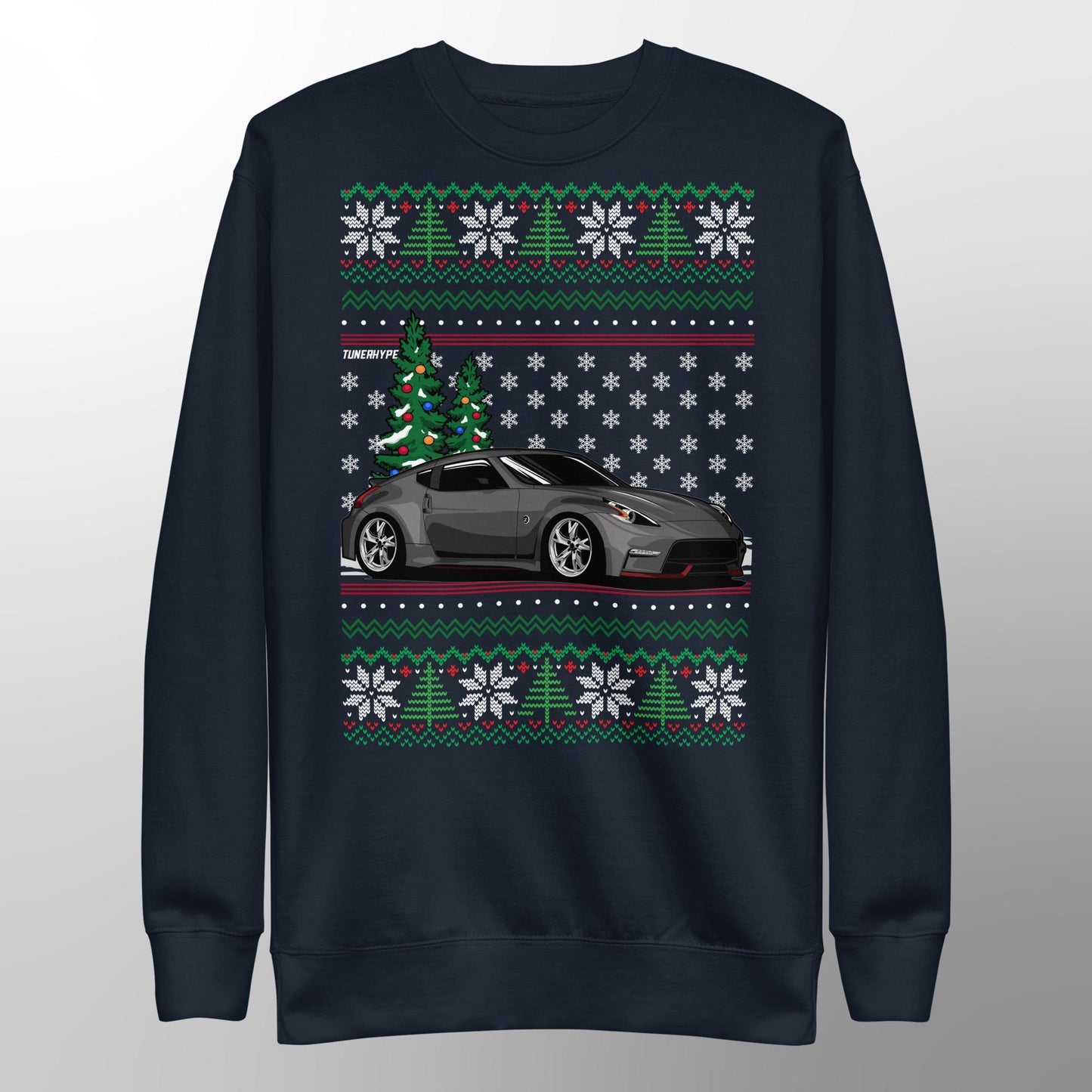 Ugly Christmas Sweater - Nissan 370z in Grey - Ugly Xmas Sweater - Car Guy Holiday Gift, Funny Christmas Gift, Nissan Gift - 350z Gift