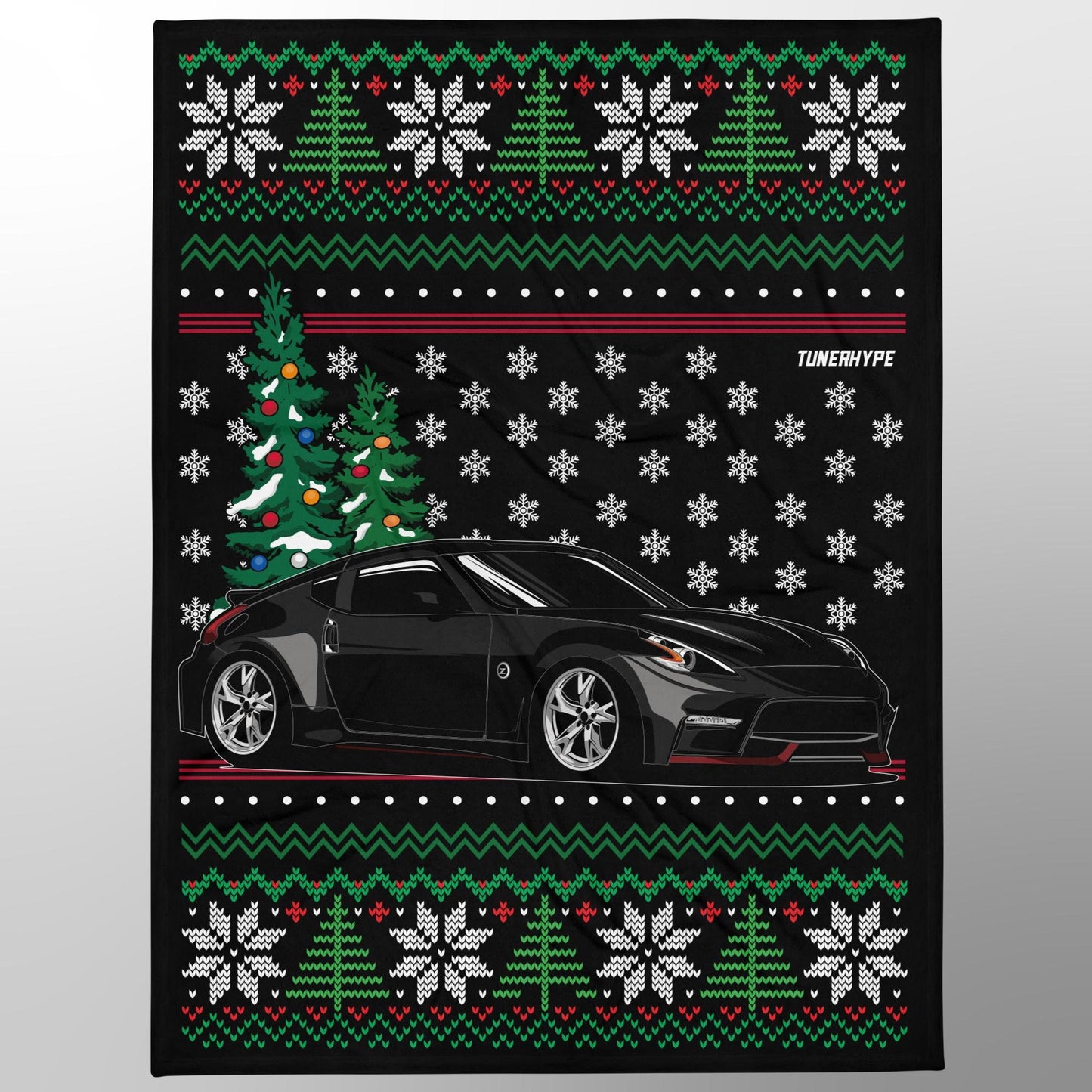 Ugly Christmas Blanket - Nissan Nismo 370z in Grey - Ugly Xmas Sweater, Car Guy Holiday Gift, Funny Christmas Gift, Ugly Christmas Sweater