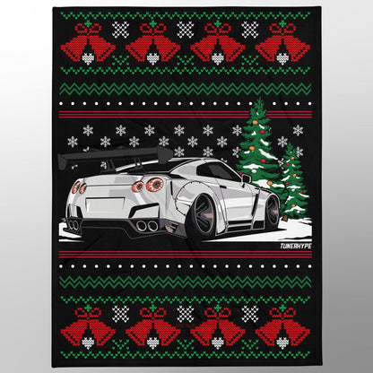 Ugly Christmas Blanket - Nissan Skyline R35 GTR - Ugly Xmas Sweater, Car Guy Holiday Gift, Funny Christmas Gift, Ugly Christmas Sweater