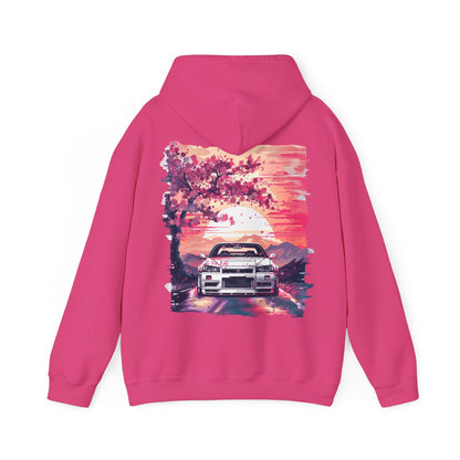 Jdm R34 GTR Vibrant Sunset Water Paint Design Hoodie