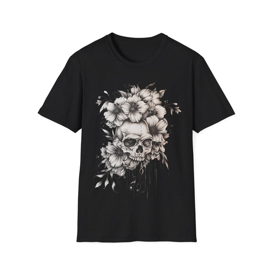 Skull T-Shirt, Bloom Skull Tee, Whimsigoth Shirt, Goblincore Shirt, Dark Cottagecore Shirt, Gothic Clothing, Rose Skull