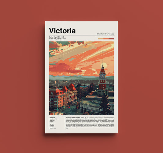 Retro Style Victoria BC Poster - Vintage British Columbia Cityscape Art Print - Nostalgic Wall Decor - Perfect Gift for Any Home or Office