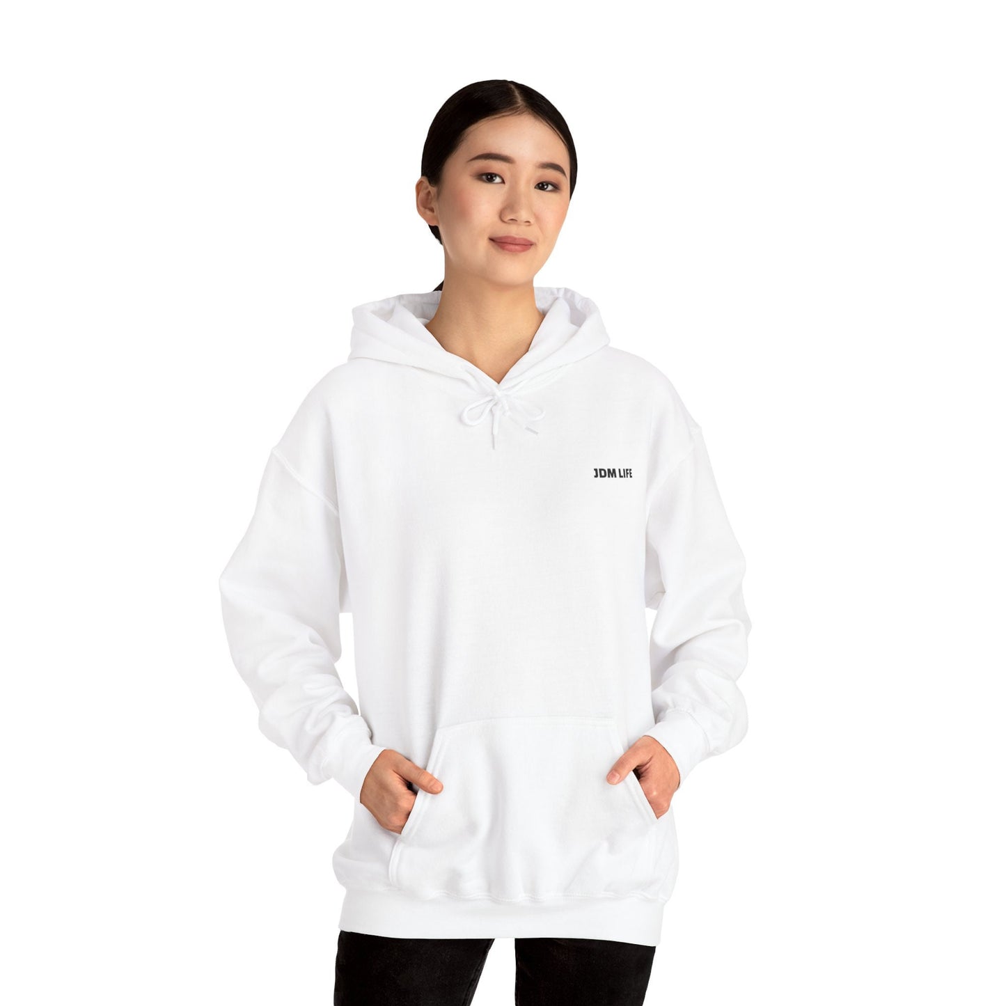 JDM White Subaru WRX STI Hoodie - Clean & Simple Aesthetic with Cherry Blossom Background