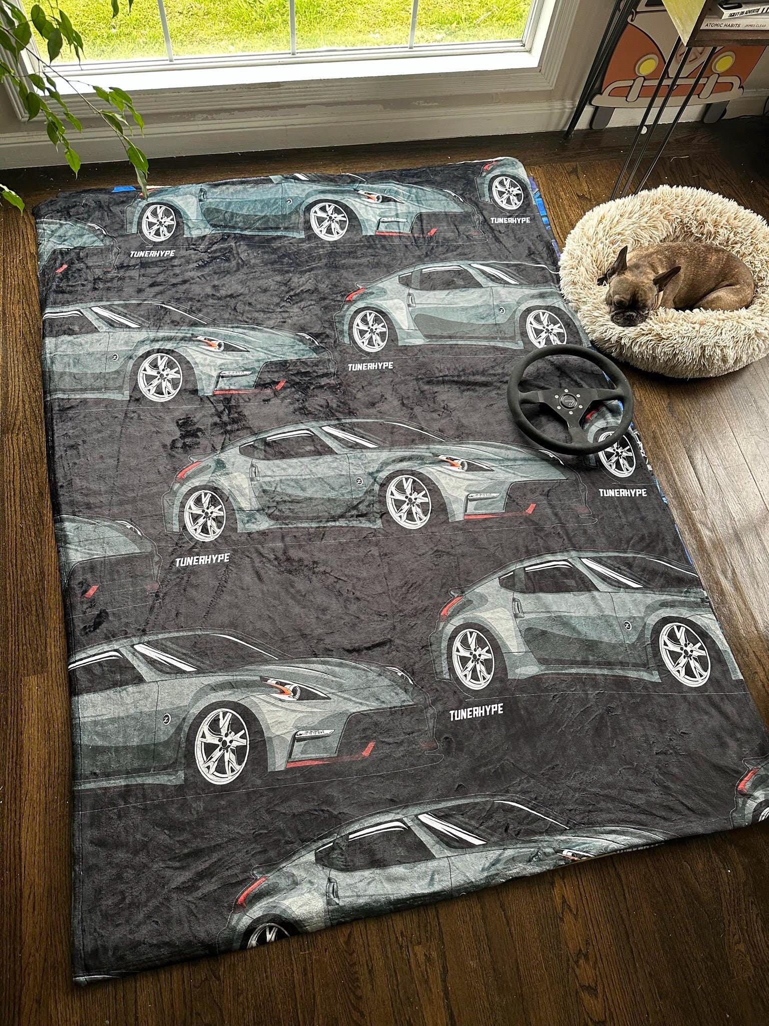 Ugly Christmas Blanket - Nissan Nismo 370z in Grey - Ugly Xmas Sweater, Car Guy Holiday Gift, Funny Christmas Gift, Ugly Christmas Sweater