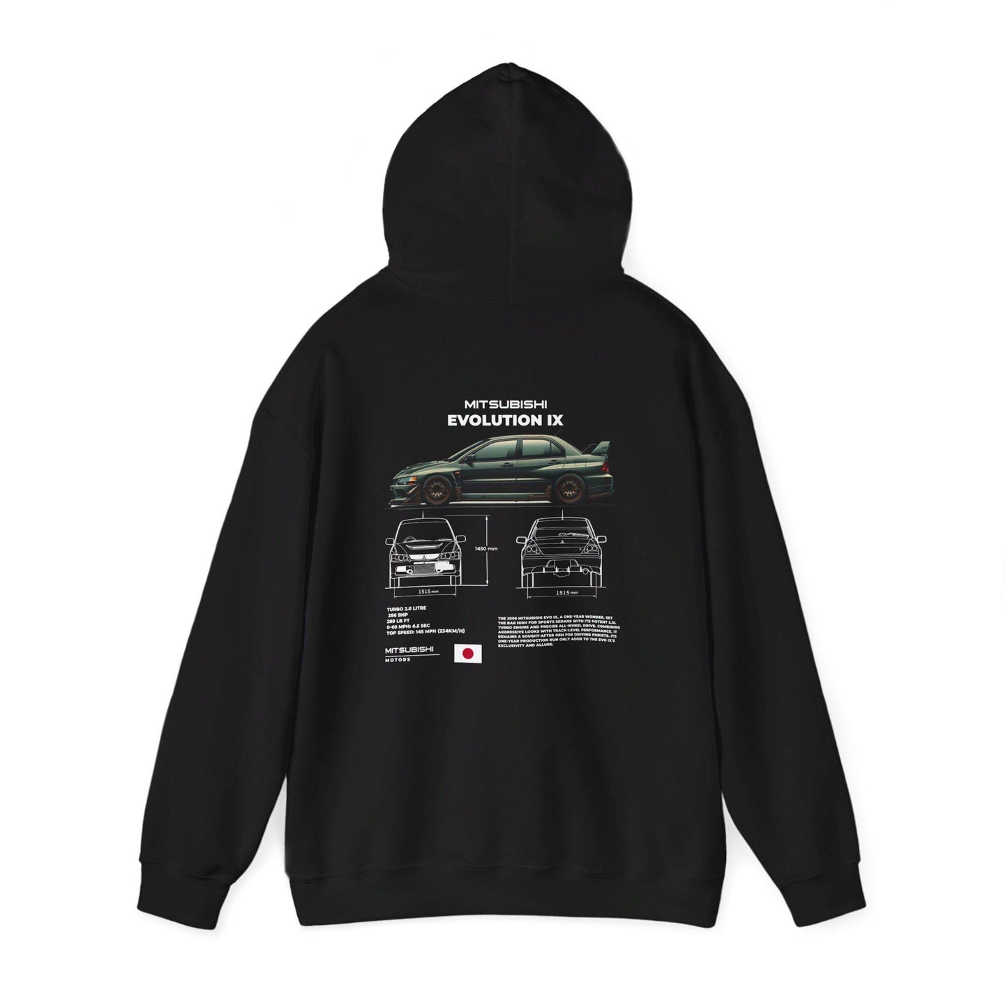 Mitsubishi Evolution IX Blueprint Spec Hoodie - Boosted Gear Co, JDM Car Sweatshirt, Cool Unisex Hoodie, Casual Racing Top, Unique Graphic