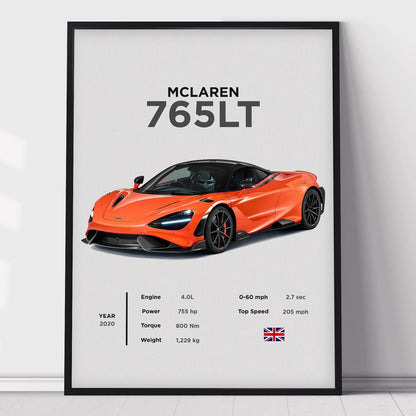 McLaren 765LT Poster Print, Boys Room Decor, Home Office Art, Room Decor, Digital Posters, Car Posters