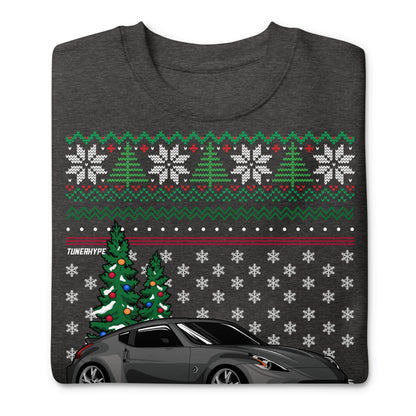 Ugly Christmas Sweater - Nissan 370z in Grey - Ugly Xmas Sweater - Car Guy Holiday Gift, Funny Christmas Gift, Nissan Gift - 350z Gift