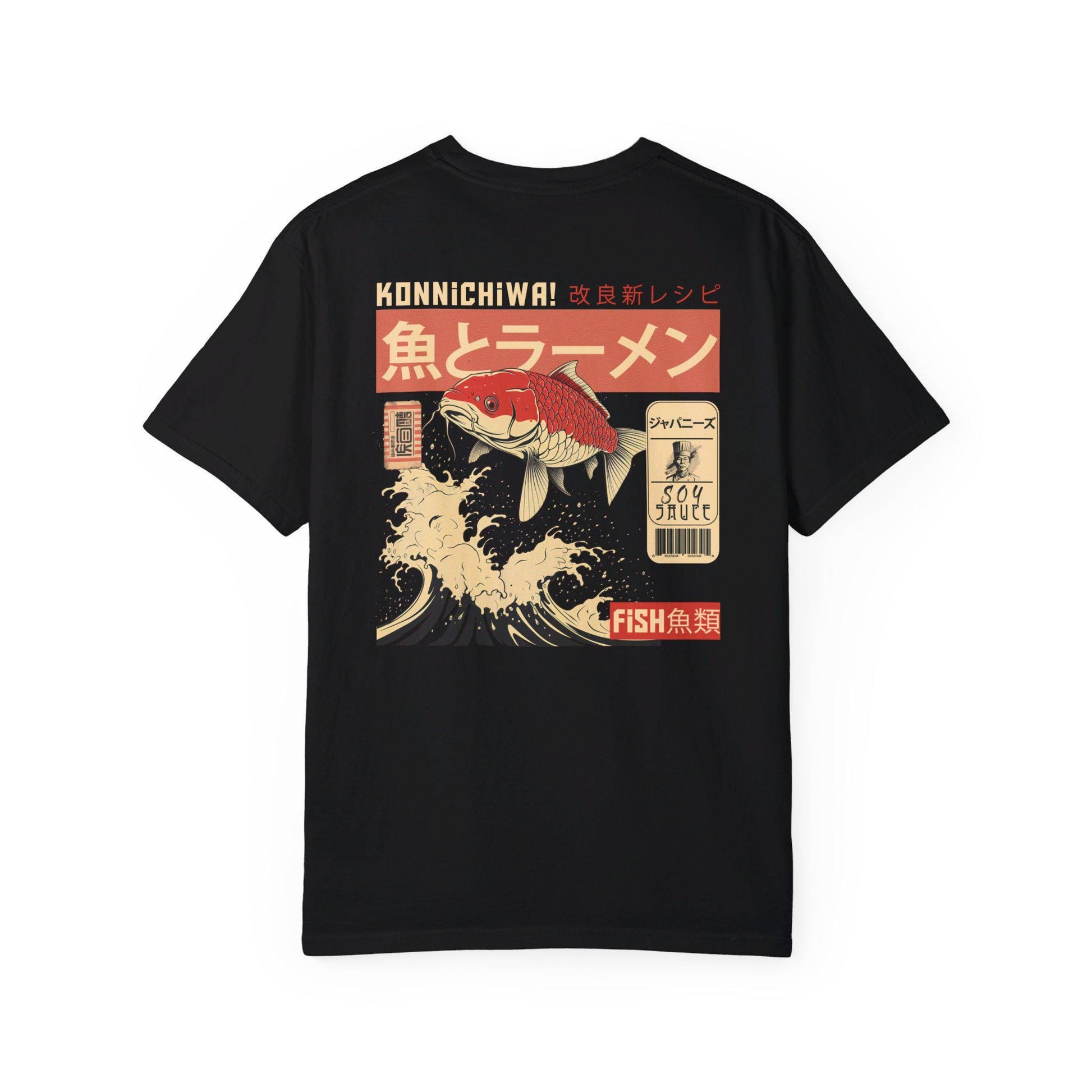 Konnichiwa Fish T-shirt - Boosted Gear Co, Japanese Graphic Tee, Cool Unisex Top, Casual Ramen Shirt, Unique Koi Fish Apparel