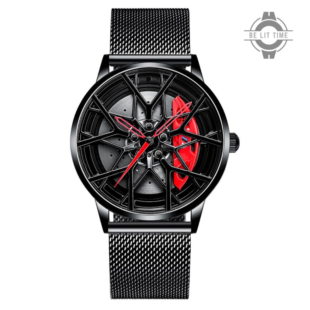 Static Red BMW M Power Alloy Wheel Watch, Car Enthusiastic Accessories