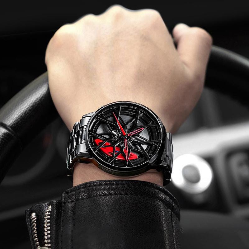 Static Red BMW M Power Alloy Wheel Watch, Car Enthusiastic Accessories